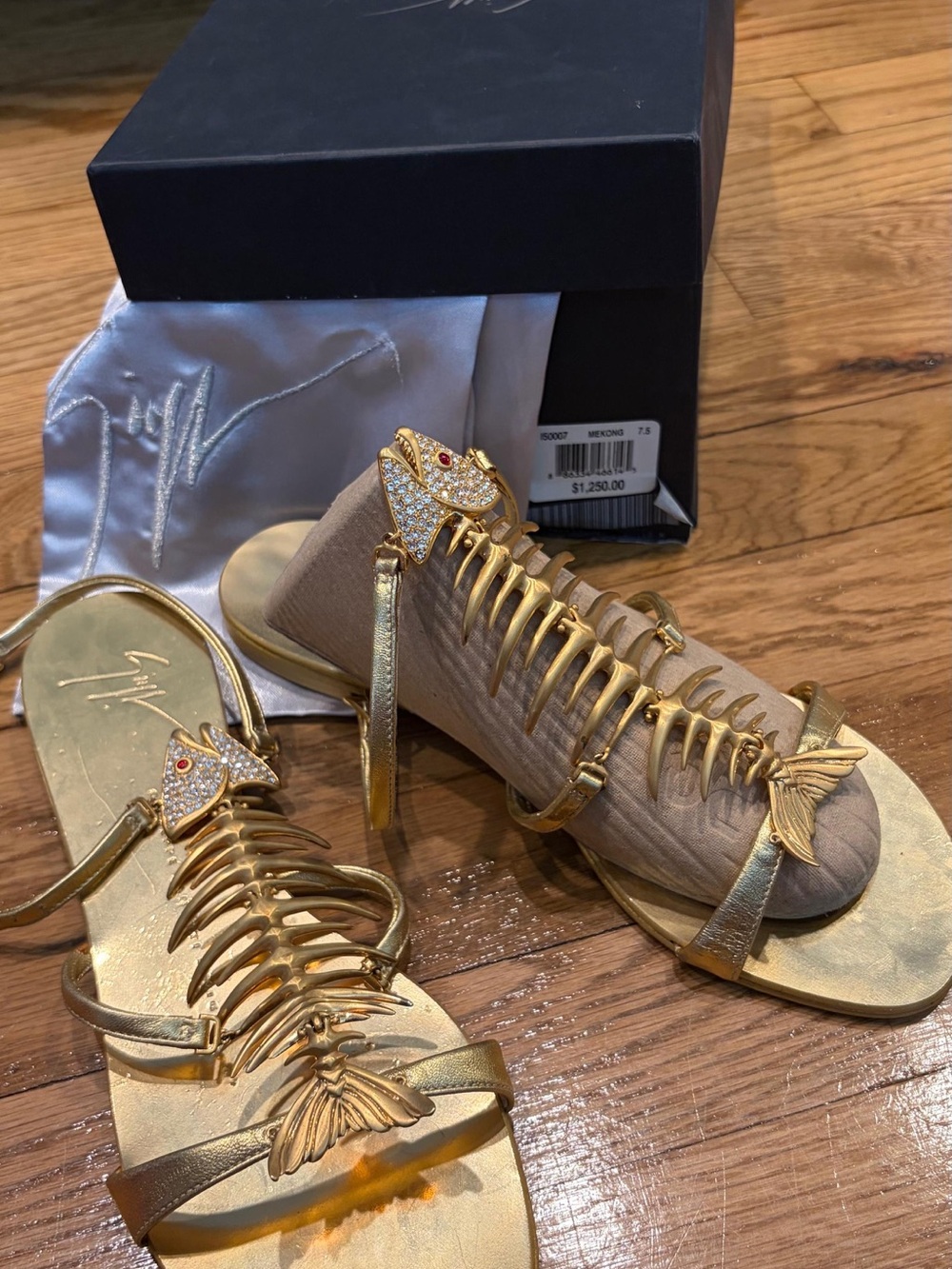 Giuseppe Zanotti Gold Fishbone Embellished Women’s Sandals - Designer